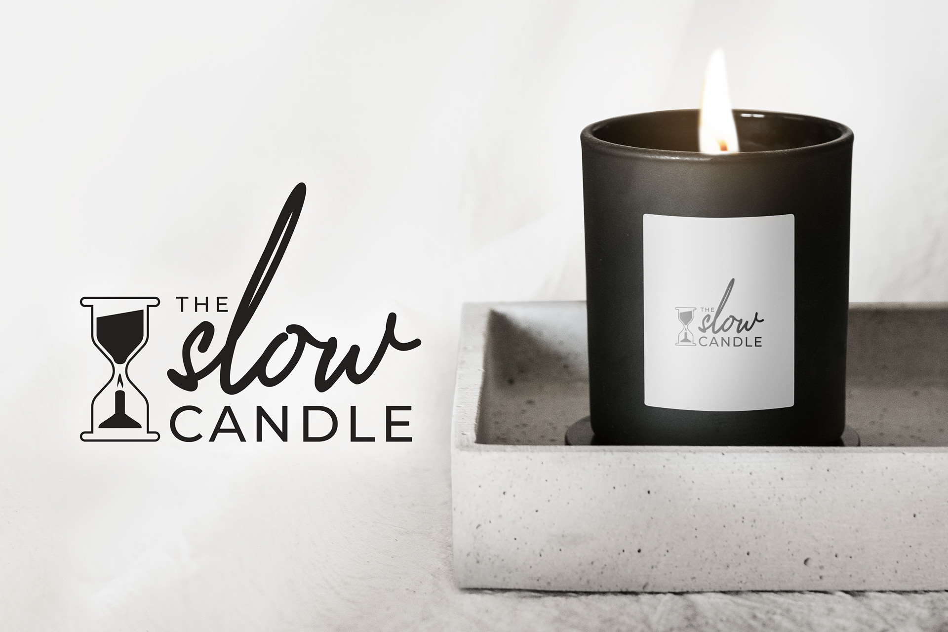 A candle identity combining script lettering with an hourglass.